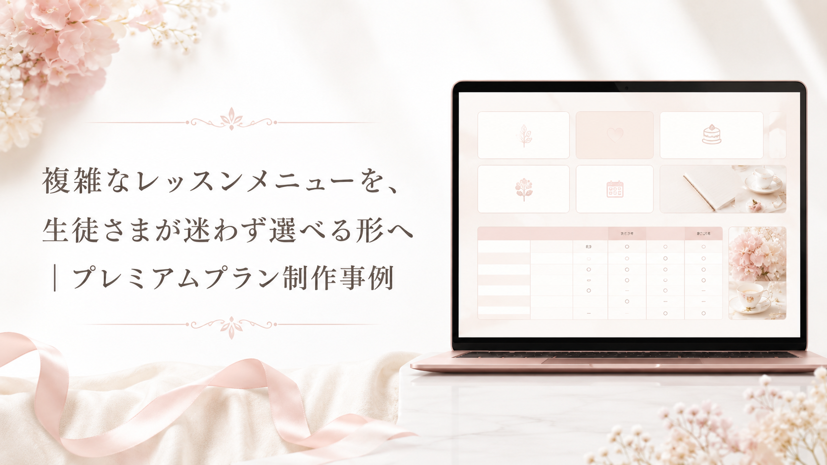 複雑なレッスンメニューを、生徒さまが迷わず選べるホームページへ｜プレミアムプラン制作事例